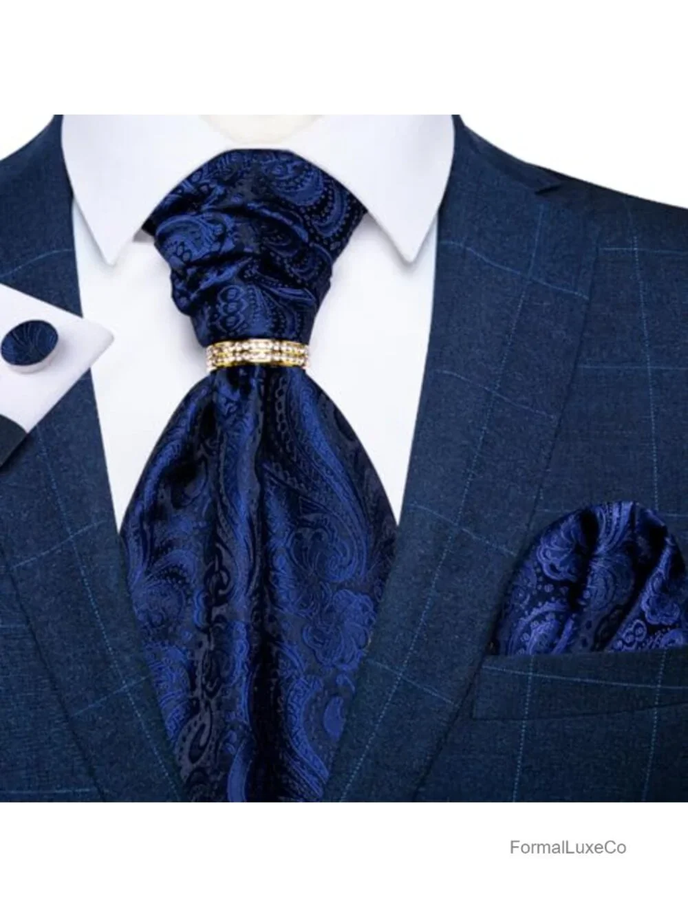 Silk Woven Ascot Cravat with Pocket Square Set for Men